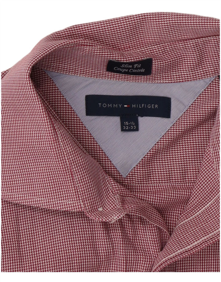 Camisa masculina Tommy Hilfiger Slim Fit tamanho 15 1/2 xadrez vermelho médio