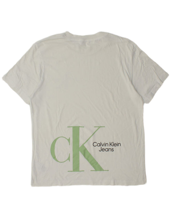 Camiseta masculina Calvin Klein Jeans com estampa gráfica grande de algodão branco
