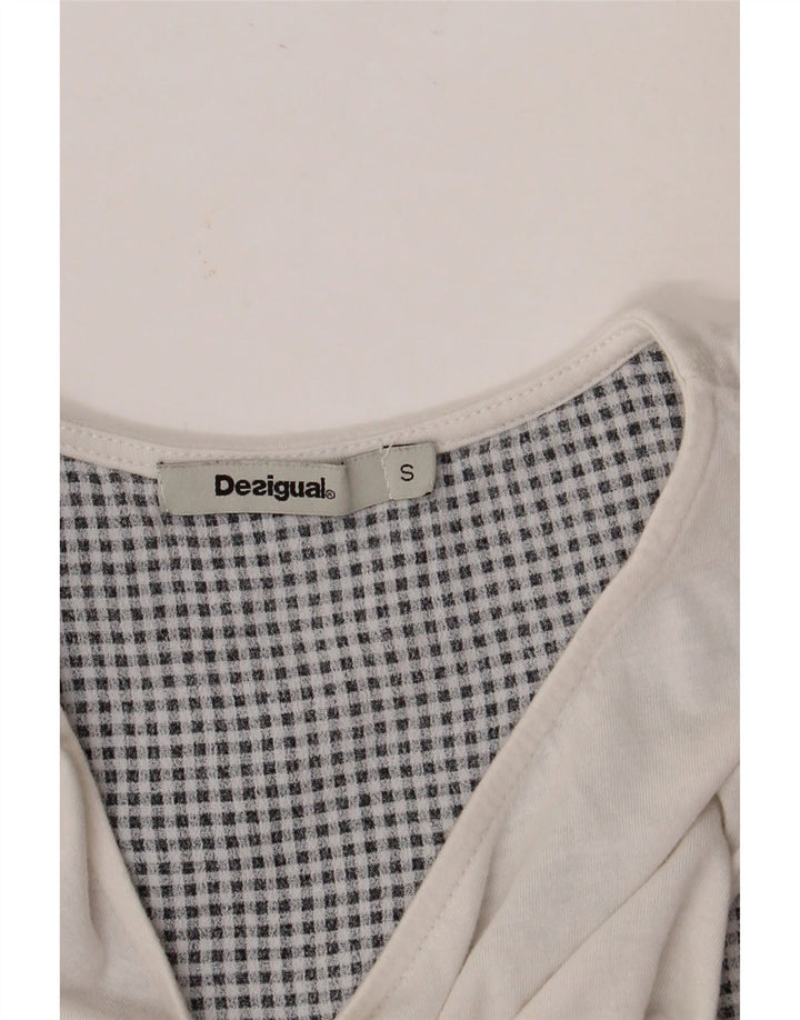 Blusa feminina sem mangas DESIGUAL UK 10 pequena floral branca