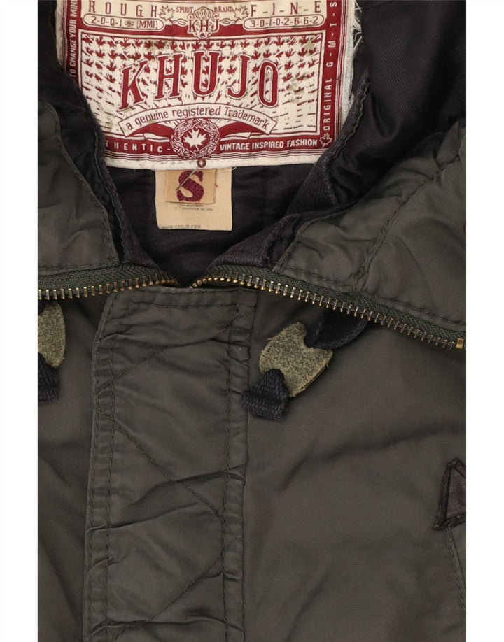 Jaqueta Parka masculina com capuz KHUJO Reino Unido 36 poliéster verde pequeno