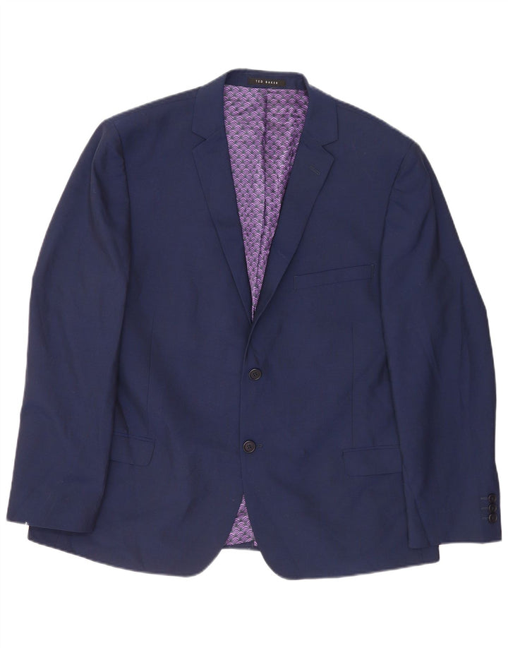 Jaqueta blazer masculina de 2 botões Ted Baker Reino Unido 46 3XL lã azul marinho