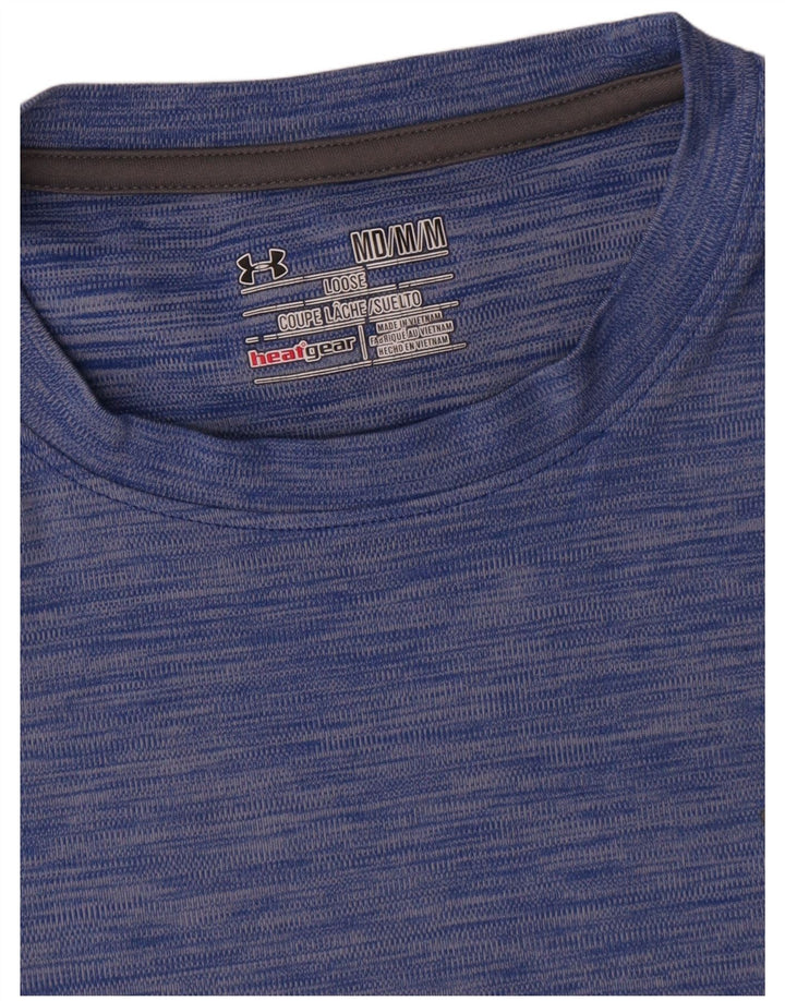 Camiseta masculina Under Armour Heat Gear superior poliéster manchado azul médio