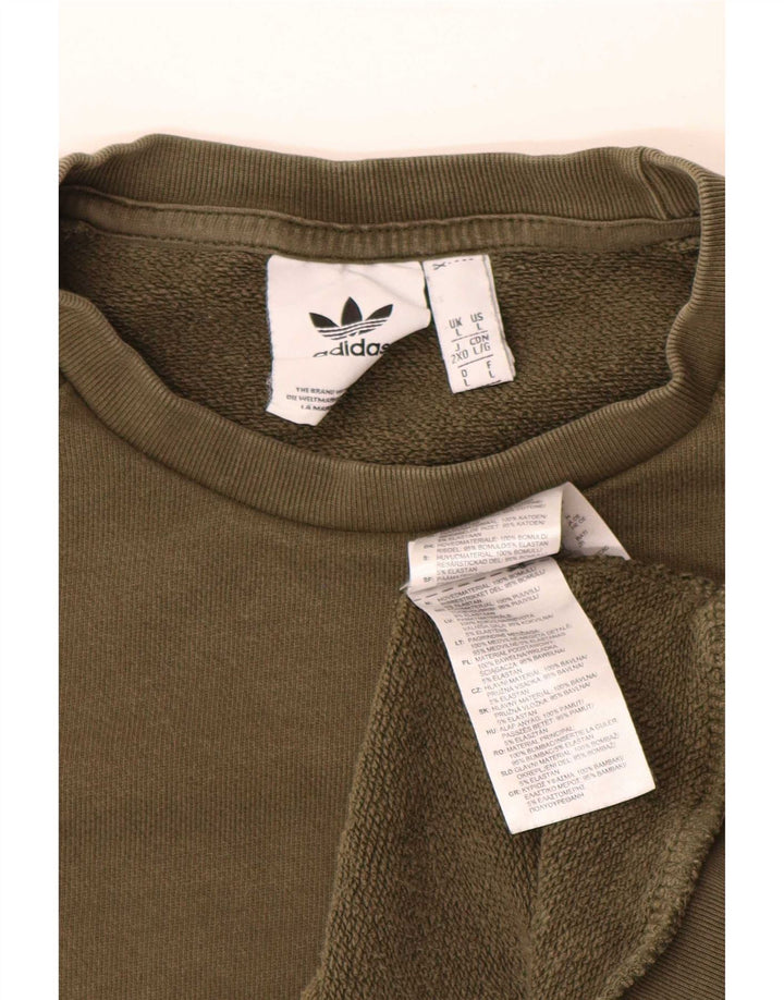 Adidas Mens Moletom Jumper Grande Algodão Cáqui