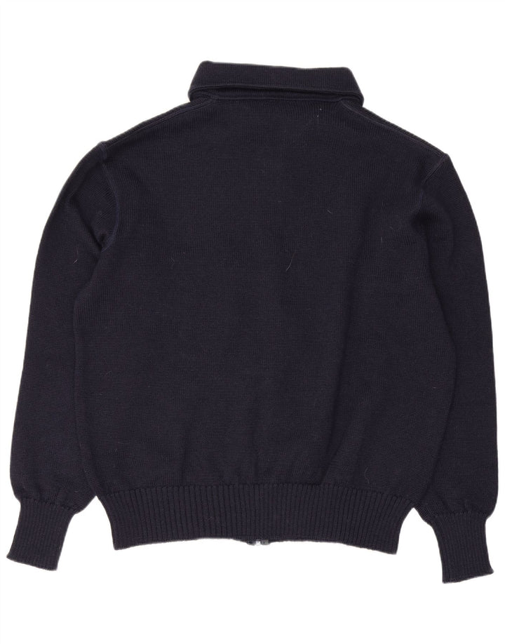 Suéter cardigã masculino vintage com zíper completo grande lã azul marinho