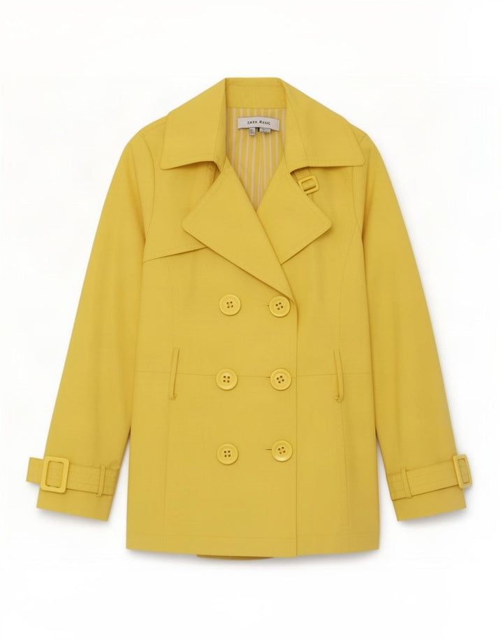 Zara Womens Trench Coat UK 10 Pequeno Poliéster Amarelo