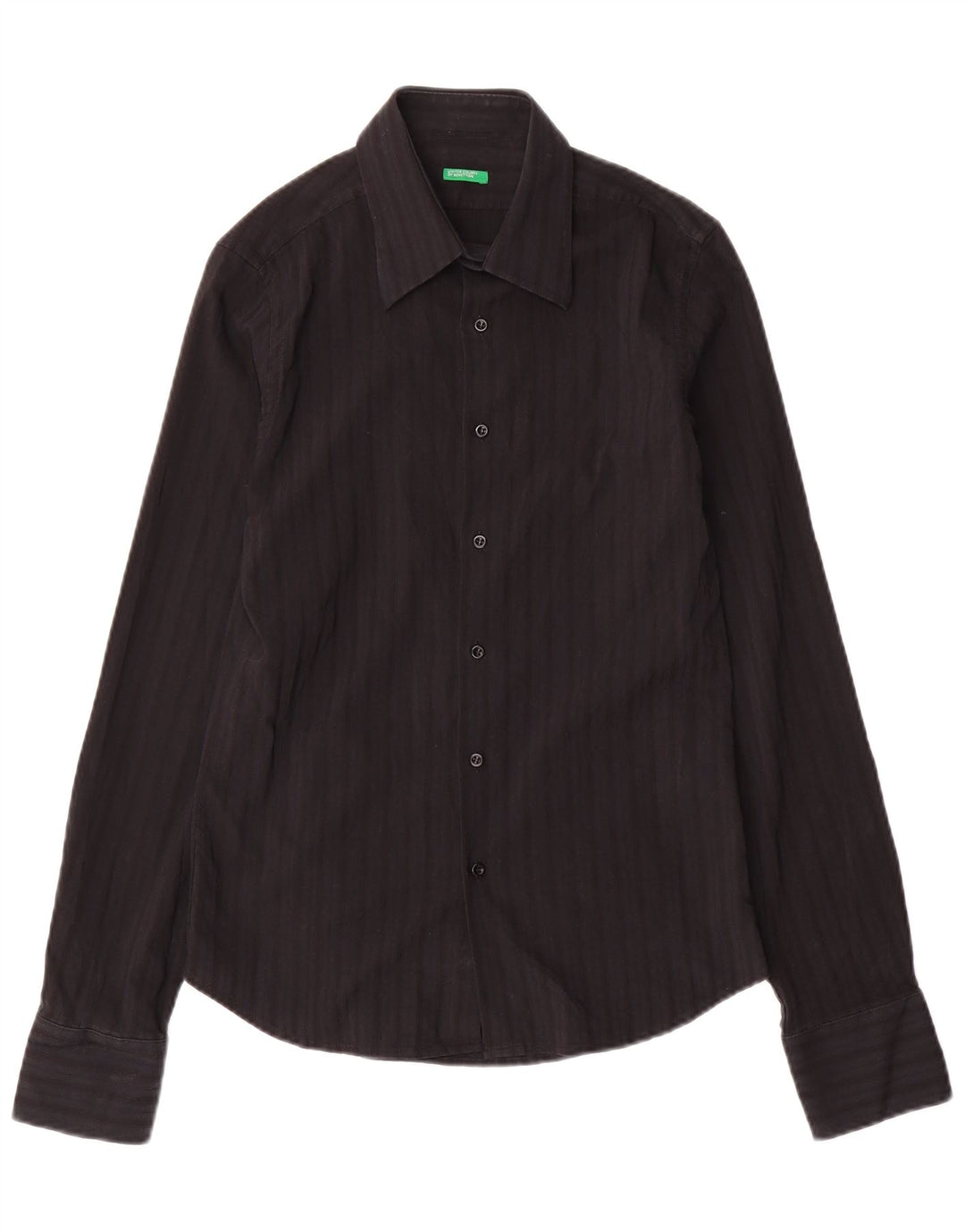 Camisa masculina Benetton média preta listrada de algodão