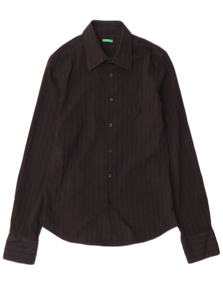 Camisa masculina Benetton média preta listrada de algodão