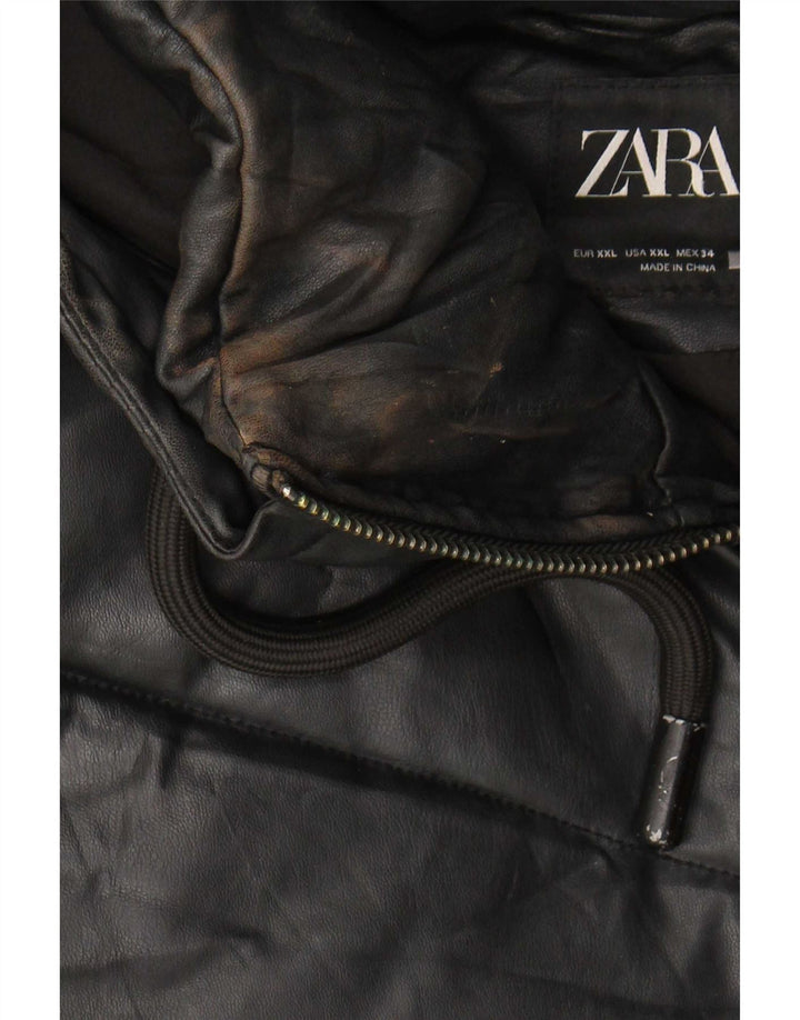 Jaqueta feminina acolchoada com capuz e capuz Zara UK 20 2XL poliuretano preto