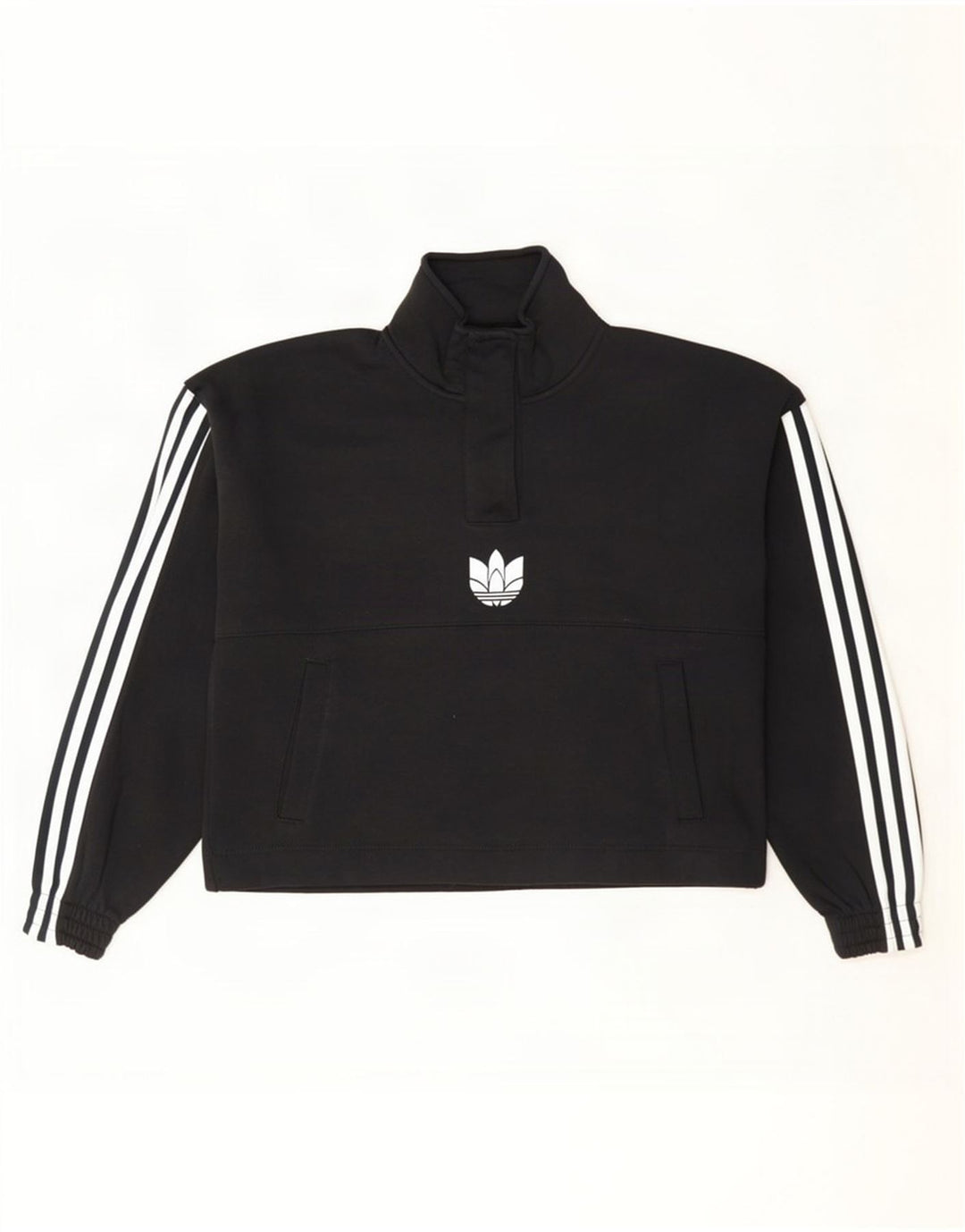 Adidas feminino oversized colheita botão pescoço moletom jumper reino unido 8 pequeno preto