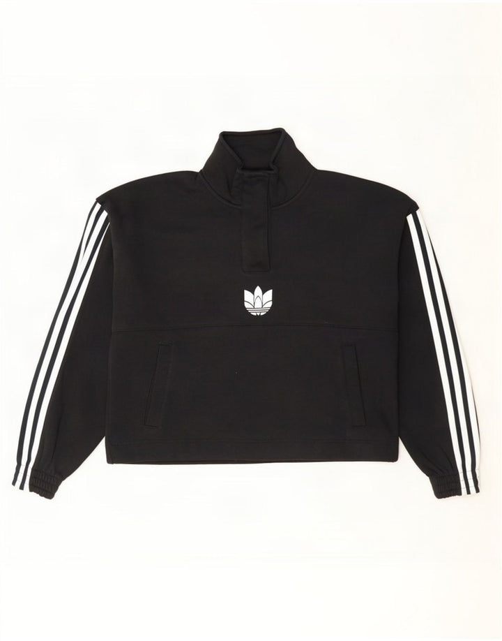 Adidas feminino oversized colheita botão pescoço moletom jumper reino unido 8 pequeno preto