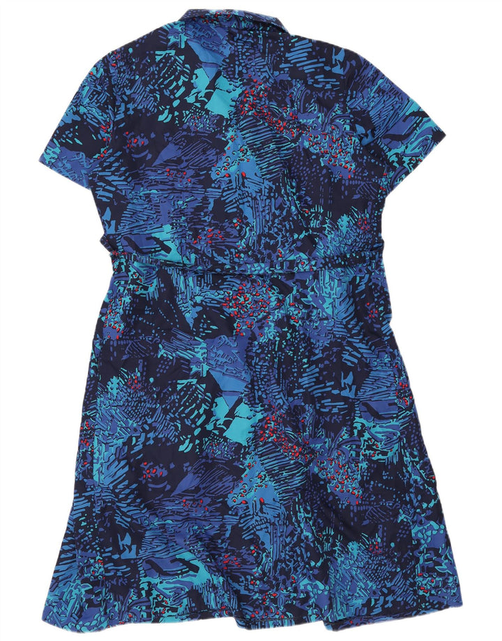Vestido feminino vintage com padrão abstrato básico UK 18 XL azul marinho
