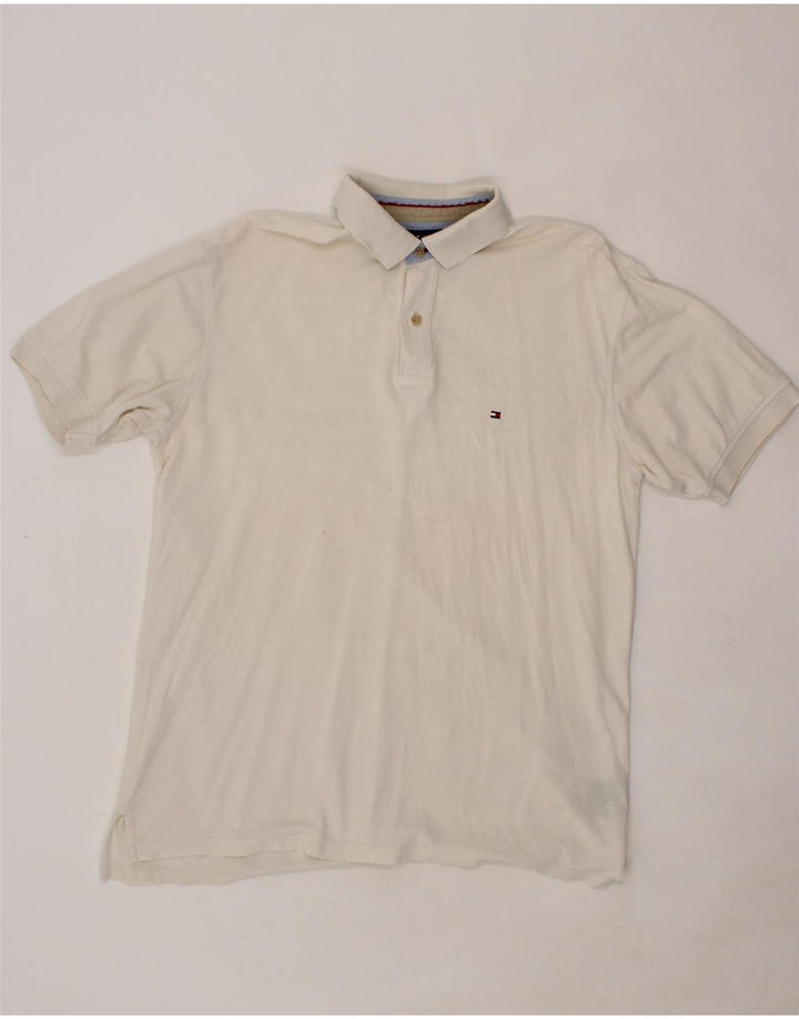 TOMMY HILFIGER Mens Polo Shirt XL Off White Cotton Vintage Tommy Hilfiger and Second-Hand Tommy Hilfiger from Messina Hembry 