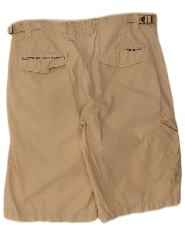 Think Pink Mens Cargo Shorts IT 50 Grande W34 Algodão Bege