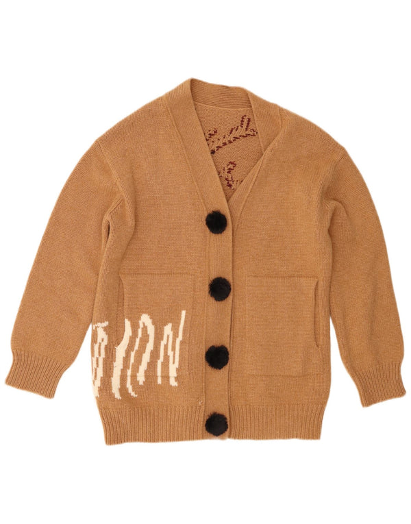 Suéter cardigã feminino vintage com estampa animal UK 6 XS marrom