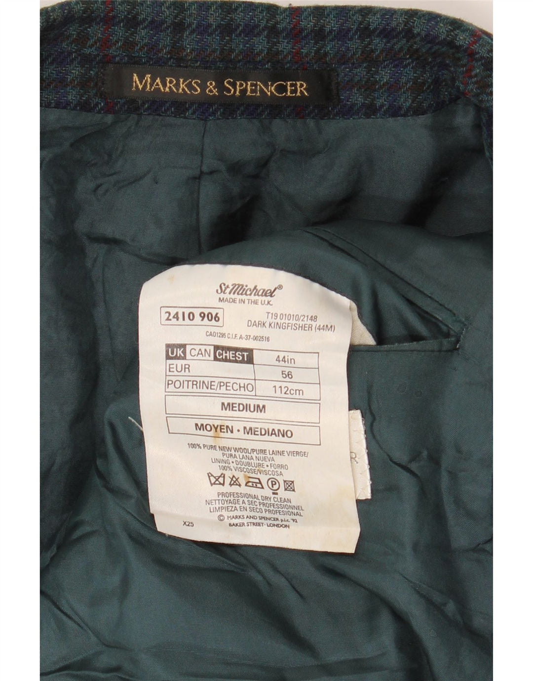 Jaqueta Marks & Spencer masculina St. Michael Blazer Reino Unido 44 XL verde Houndstooth