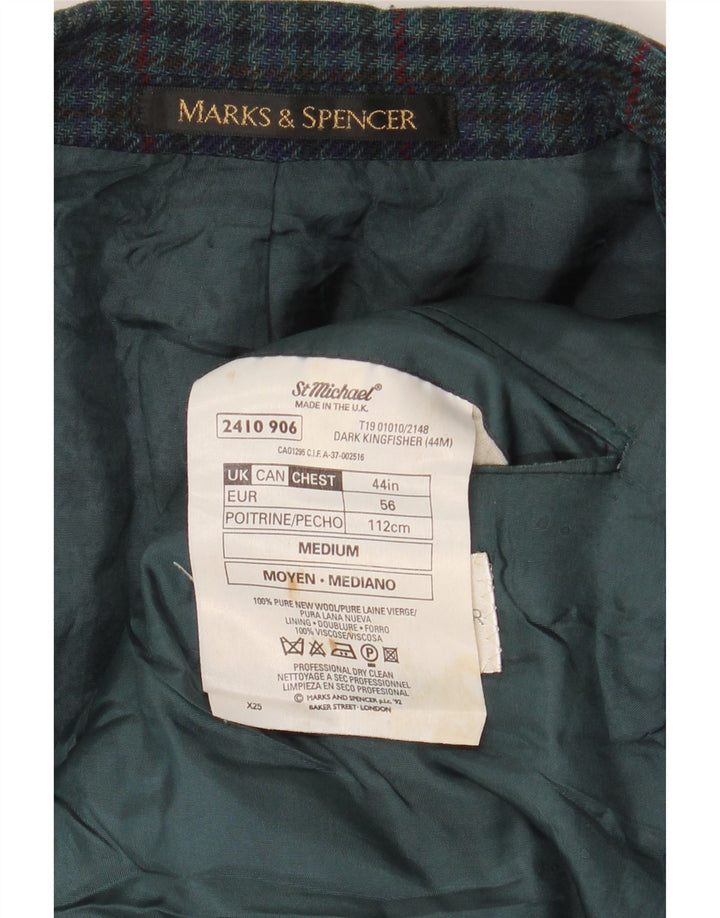 Jaqueta Marks & Spencer masculina St. Michael Blazer Reino Unido 44 XL verde Houndstooth