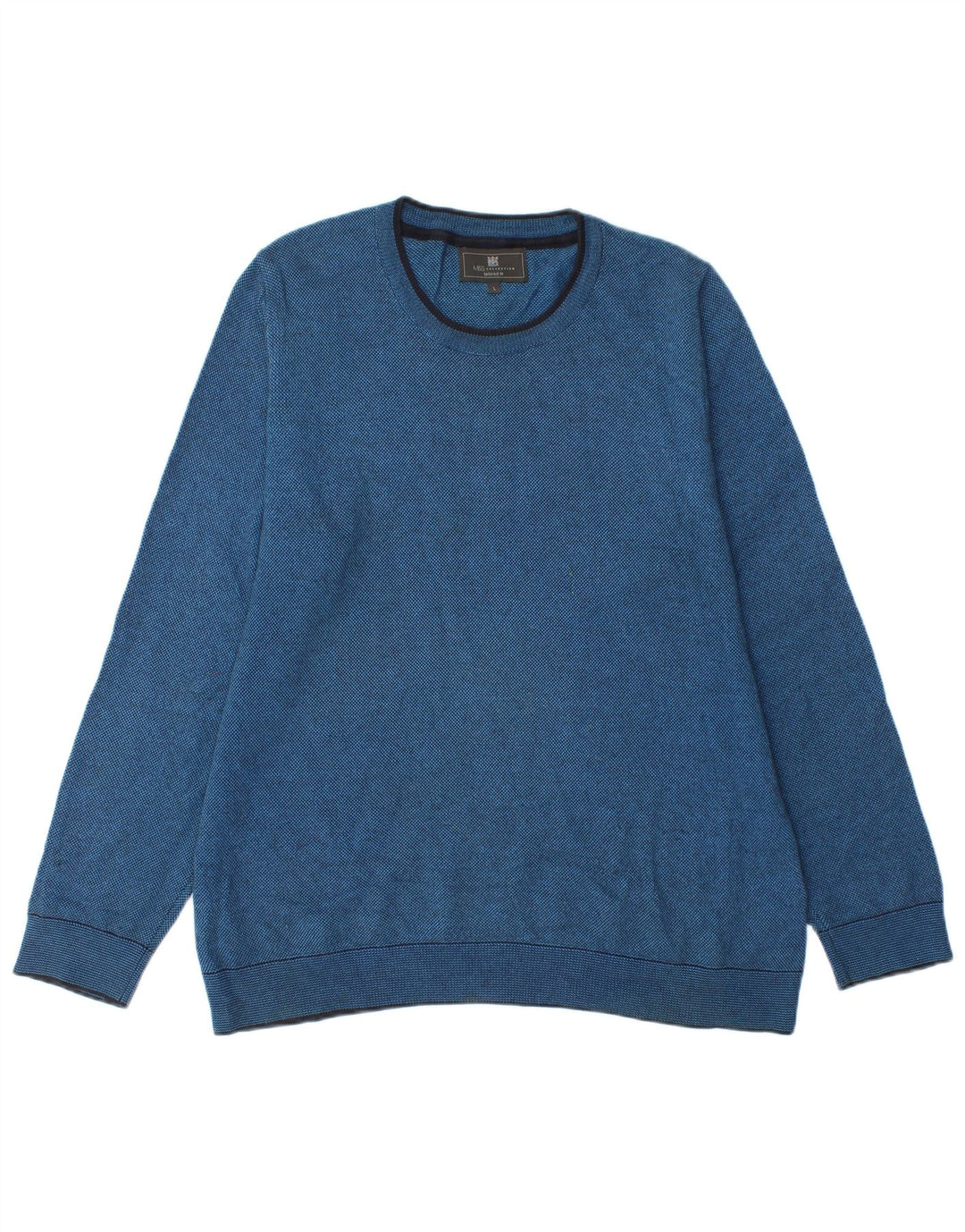 Suéter masculino Marks & Spencer com ajuste personalizado e gola redonda, grande azul