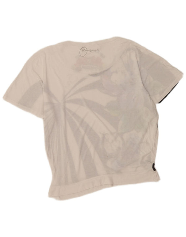 Desigual Camiseta feminina gráfica Top UK 14 grande branco floral