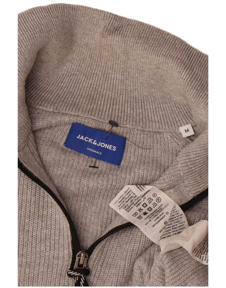 Suéter masculino Jack & Jones com zíper e gola em algodão cinza médio