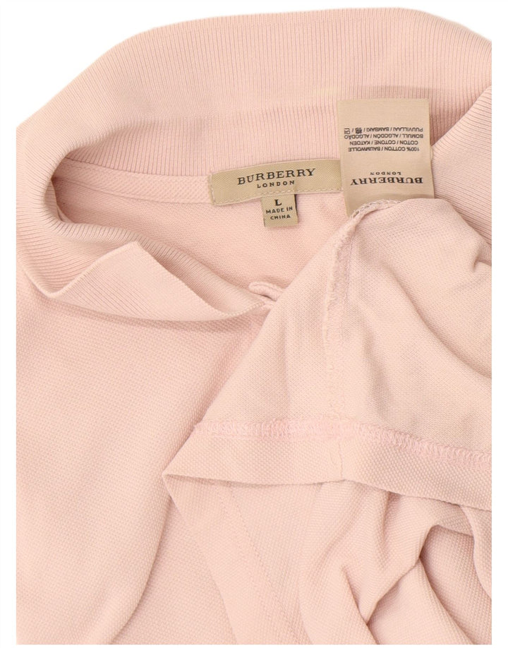 Camisa polo feminina Burberry UK 16 grande algodão rosa