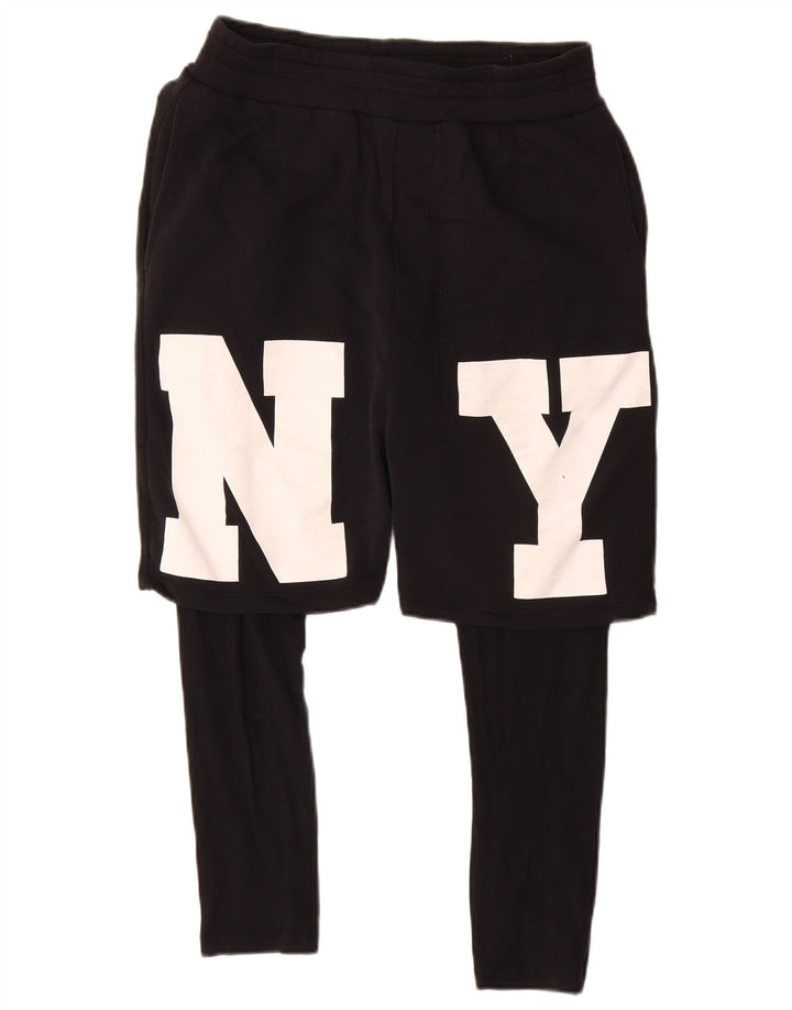 Zara Mens Graphic Sport Shorts Médio Algodão Preto