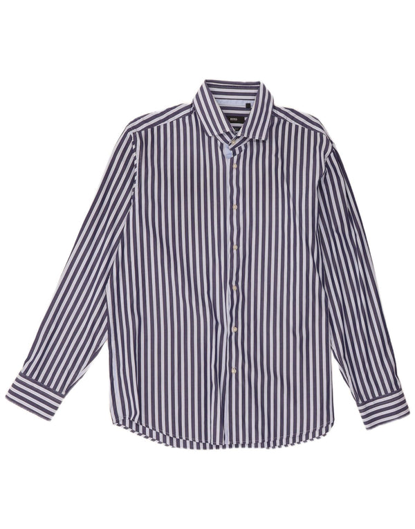 Camisa masculina Hugo Boss Regular Fit tamanho 43 17 XL listra azul marinho