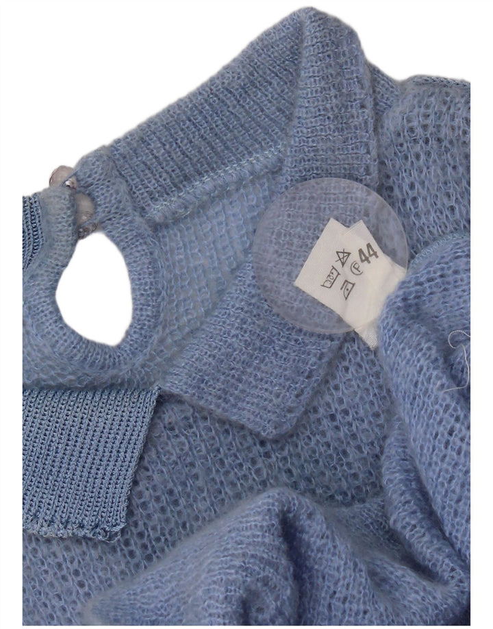 Suéter feminino vintage com gola polo IT 44 bloco colorido azul médio