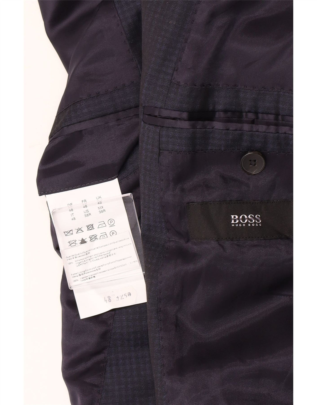 Hugo Boss Mens Jaqueta Blazer de 2 Botões IT 48 Médio Azul Marinho Gingham