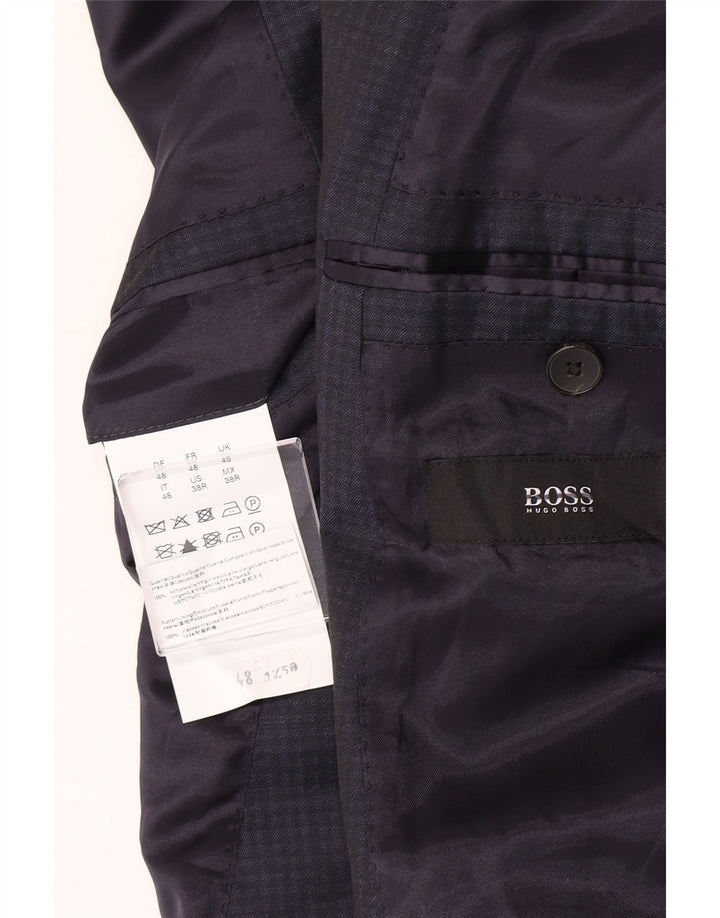 Hugo Boss Mens Jaqueta Blazer de 2 Botões IT 48 Médio Azul Marinho Gingham