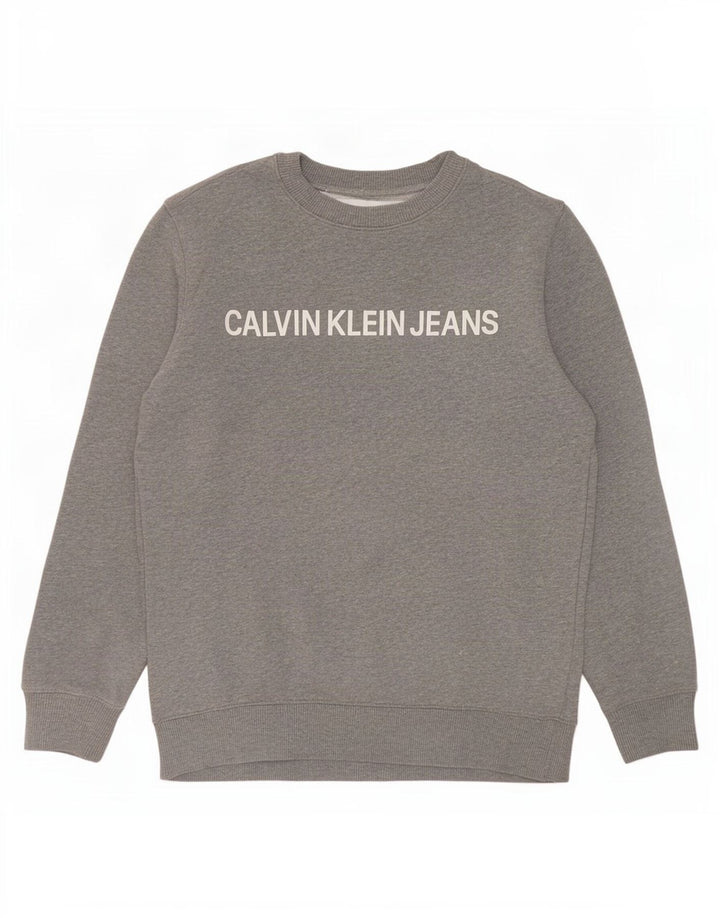 Calvin Klein Jeans Masculino moletom gráfico jumper pequeno algodão cinza