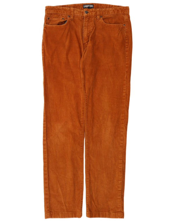 Calça masculina de veludo cotelê Lands End W34 L33 algodão marrom
