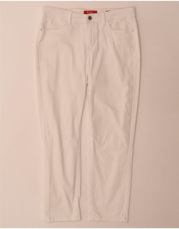 Guess Calça feminina slim cortada W28 L25 algodão branco
