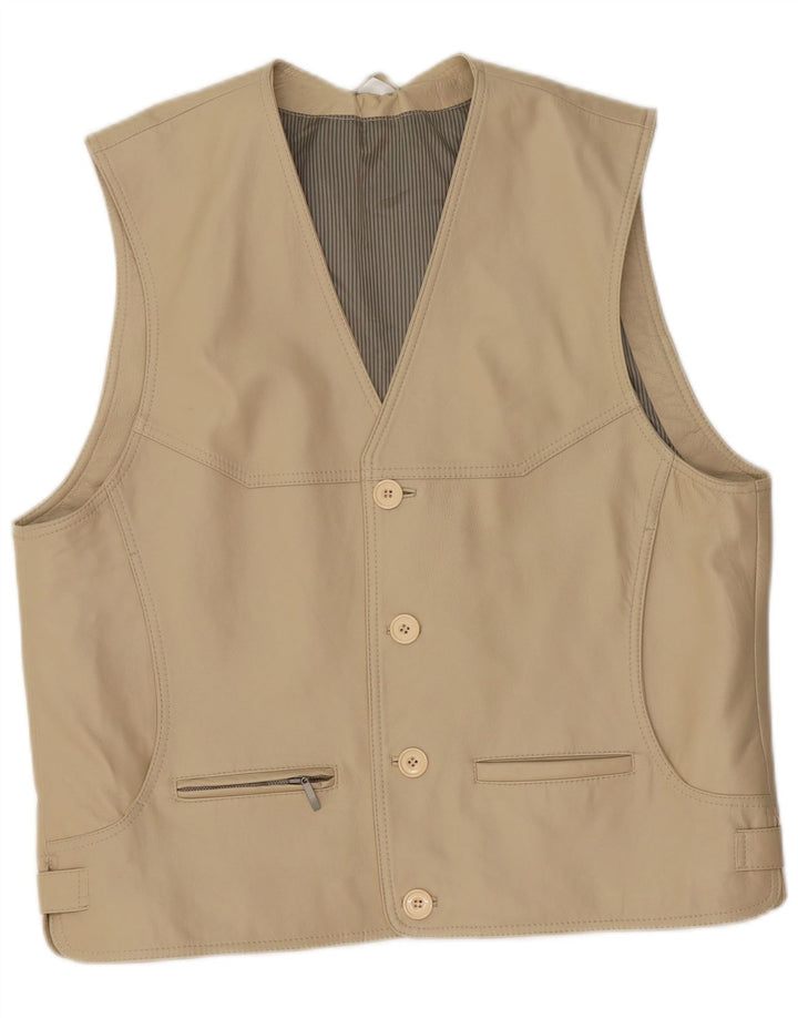 DAVID MOORE Colete masculino de couro clássico UK 44 2XL couro bege