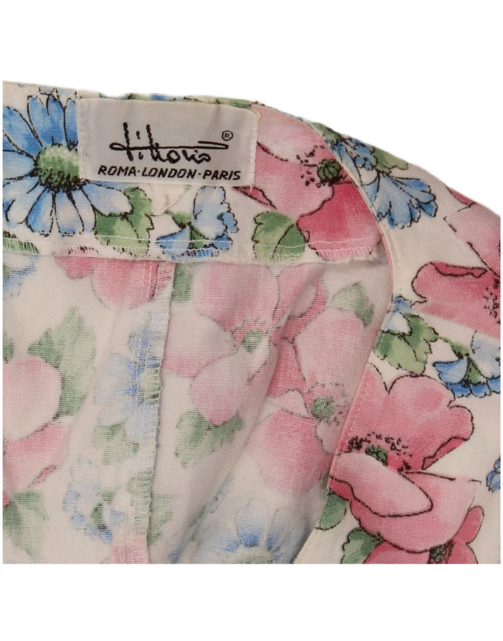 Colete feminino vintage UK 14 médio floral multicolorido