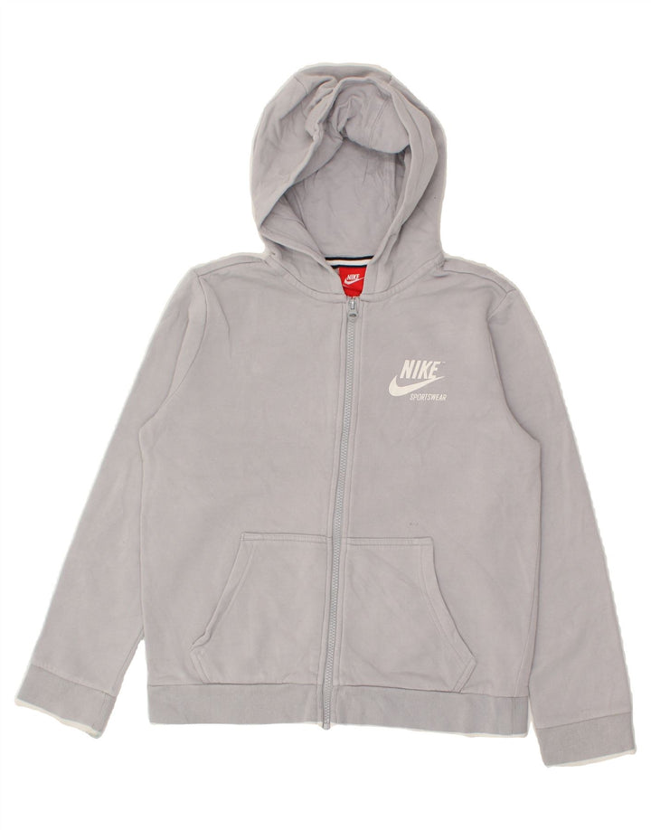 NIKE Womens Graphic Zip Hoodie Sweater UK 16 Large Grey Cotton | Vintage Nike | Thrift | Second-Hand Nike | Used Clothing | Messina Hembry 