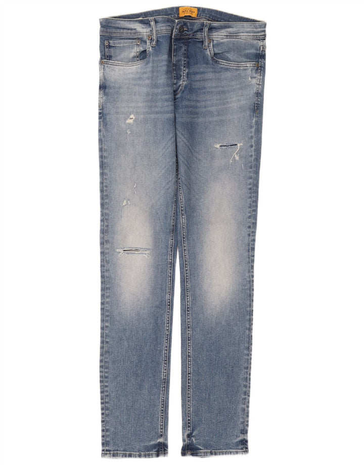 Jeans masculinos Jack & Jones desgastados slim W33 L34 algodão azul