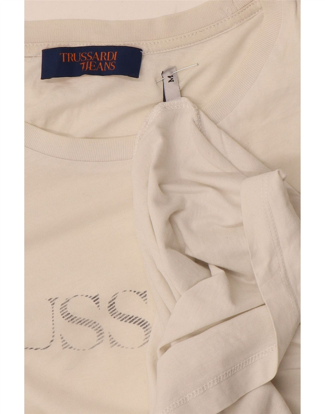 Trussardi Jeans Camiseta masculina gráfica top médio off white