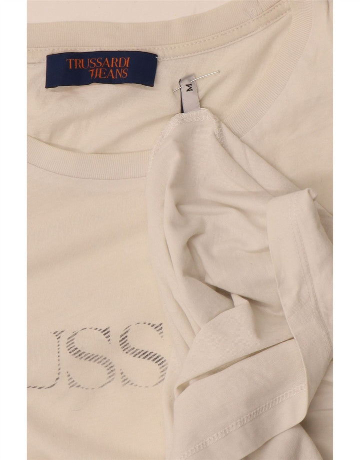 Trussardi Jeans Camiseta masculina gráfica top médio off white