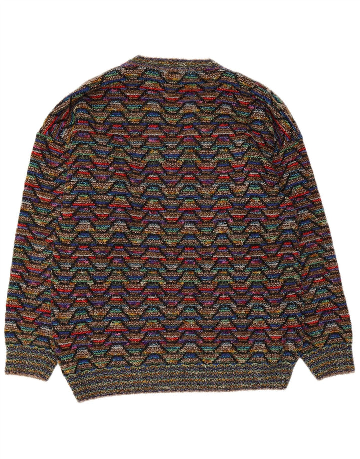 Suéter masculino vintage com decote em V pequeno de lã Chevron multicolorida