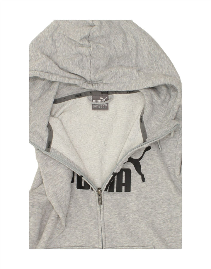 PUMA Womens Graphic Zip Hoodie Sweater UK 12 Medium Grey Cotton Vintage Puma and Second-Hand Puma from Messina Hembry 