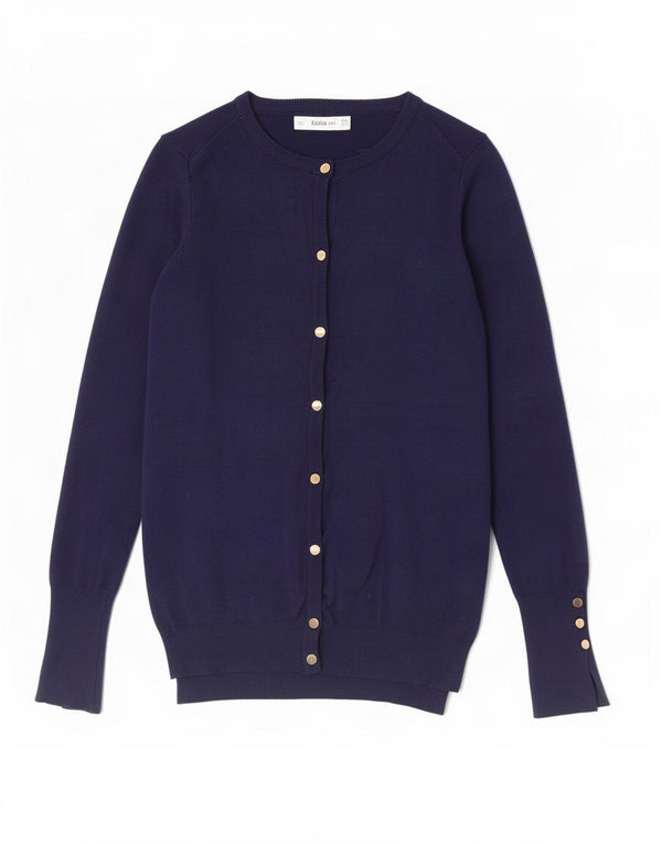 Suéter cardigã feminino Zara Reino Unido 10 pequeno azul marinho viscose