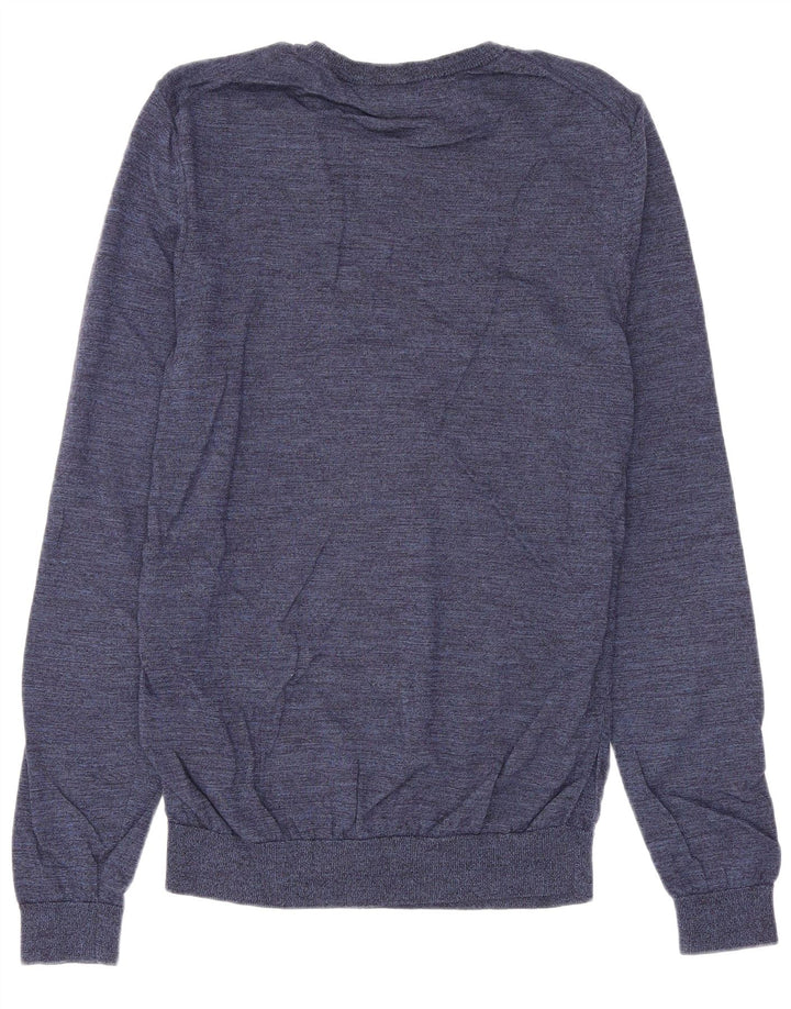 Suéter masculino Hugo Boss com gola redonda, lã azul marinho médio