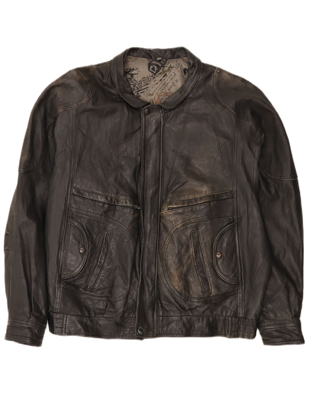 Jaqueta bomber de couro masculina vintage IT 54 2XL preta