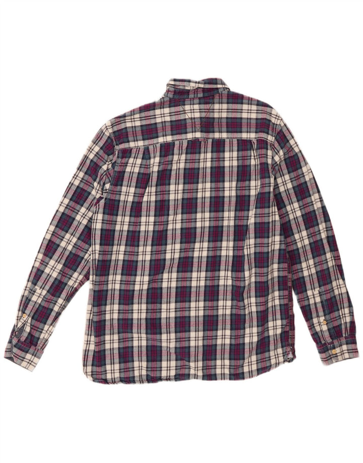 Camisa masculina de flanela com ajuste clássico branco material roxo médio algodão xadrez