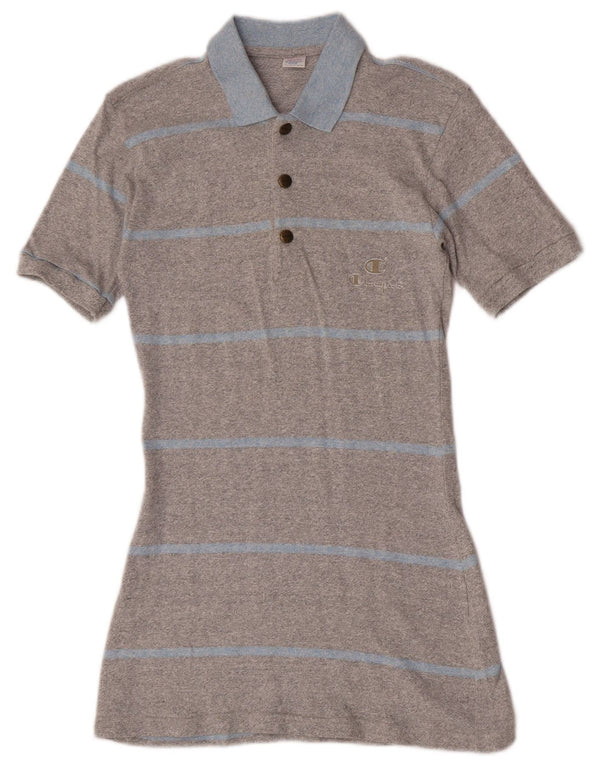 Vestido polo feminino Champion UK 12 algodão listrado cinza médio