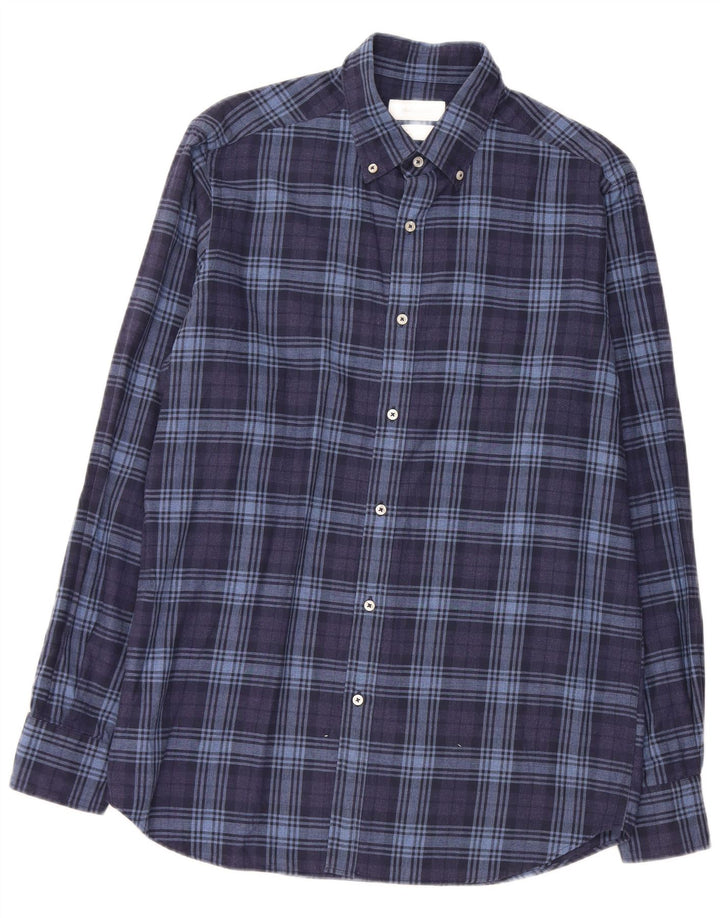Camisa masculina de flanela MASSIMO DUTTI de algodão xadrez azul marinho médio