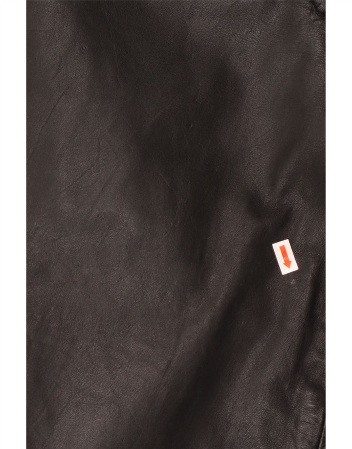 Calça feminina de couro bootcut VINTAGE Reino Unido 12 médio W30 L32 preta