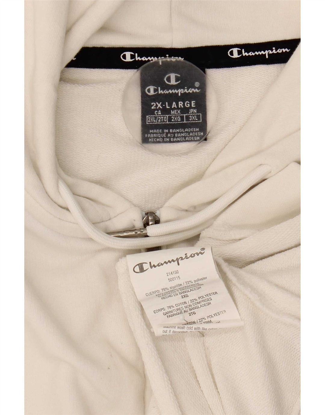 Suéter masculino Champion com capuz e zíper 2XL algodão branco