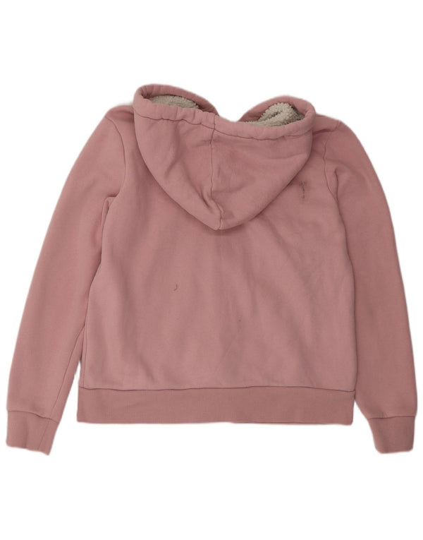 Suéter feminino Superdry com capuz e zíper gráfico UK 12 algodão rosa médio