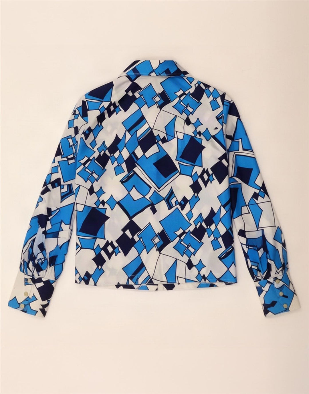 Blusa Camisa Feminina Vintage IT 44 Azul Médio Geométrico